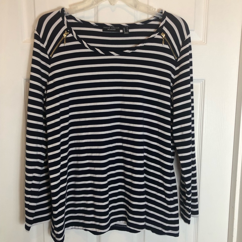 Susan Graver Weekend Pullover Striped Long Sleeve Top Size Large